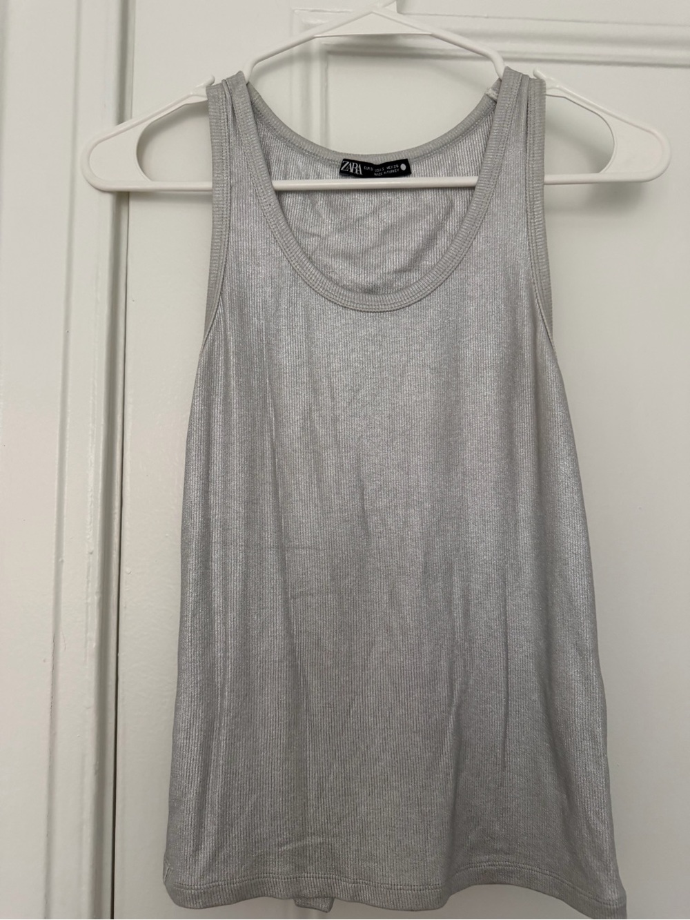 Zara Silver Shimmer Ribbed Tank Top - Women